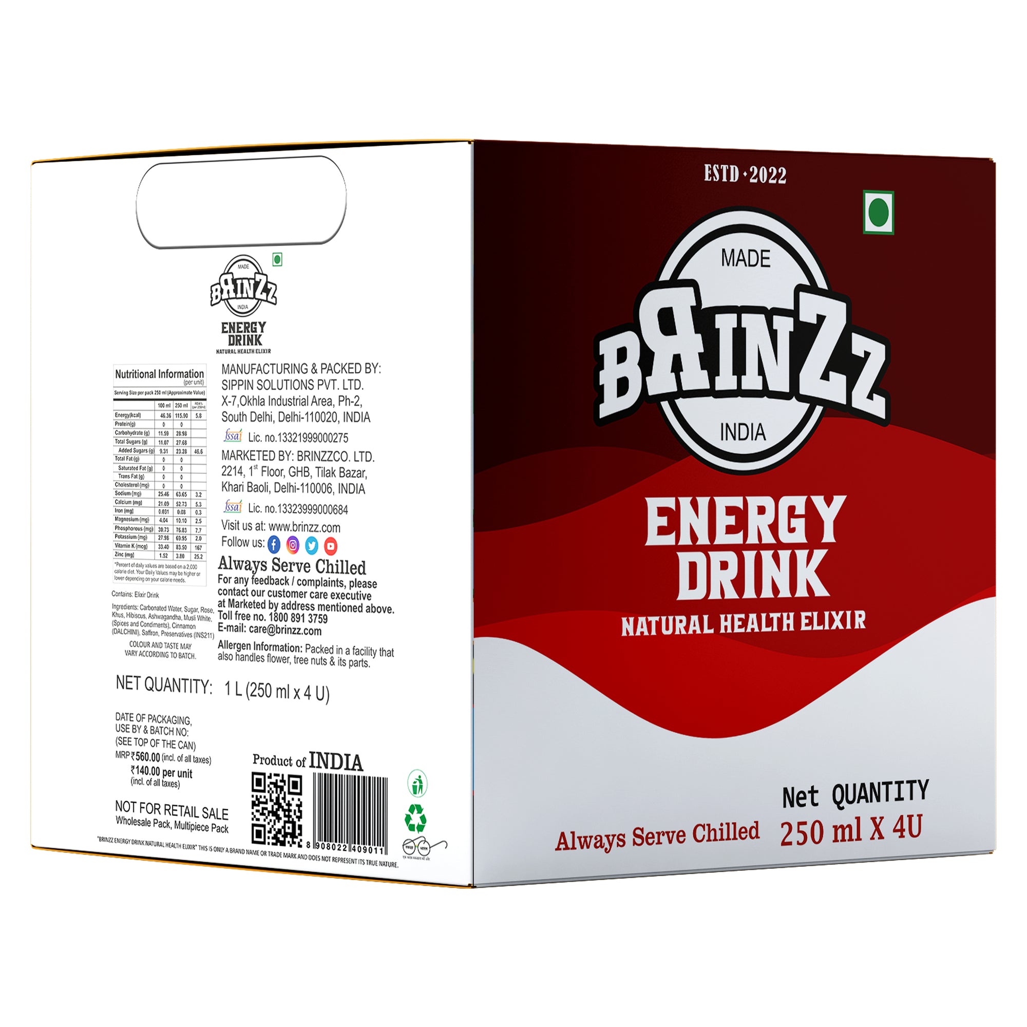 Brinzz Energy Drink Natural Health Elixir 6 Litre (Pack of 4 x 6)