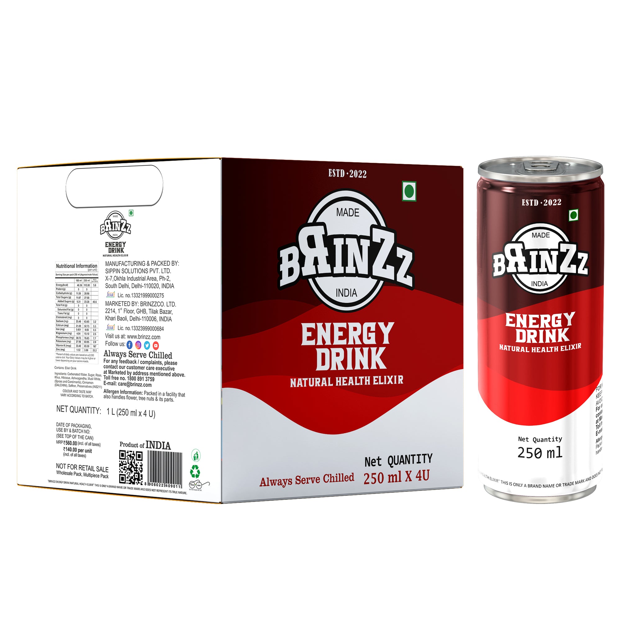 Brinzz Energy Drink Natural Health Elixir 1 Litre (Pack of 4)