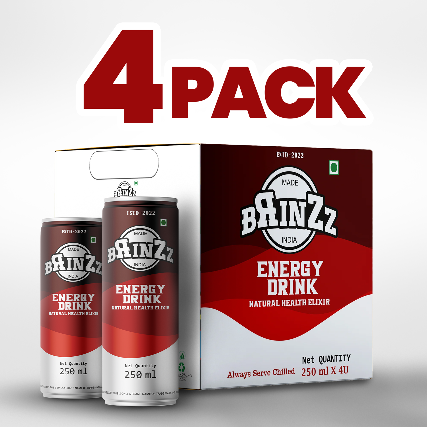 Brinzz Energy Drink Natural Health Elixir 1 Litre (Pack of 4)